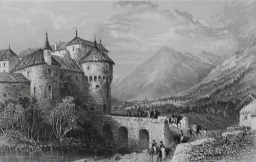 Stahlstich Schloss Schenna