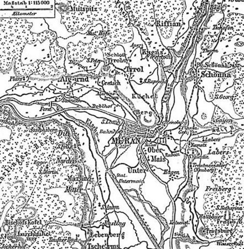 Karte Umgebung Meran 1888